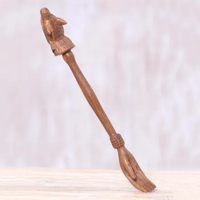 Alternate image for Turtle Themed Wood Back Scratcher Hand Carved in Bali Turtle Relief in Natural