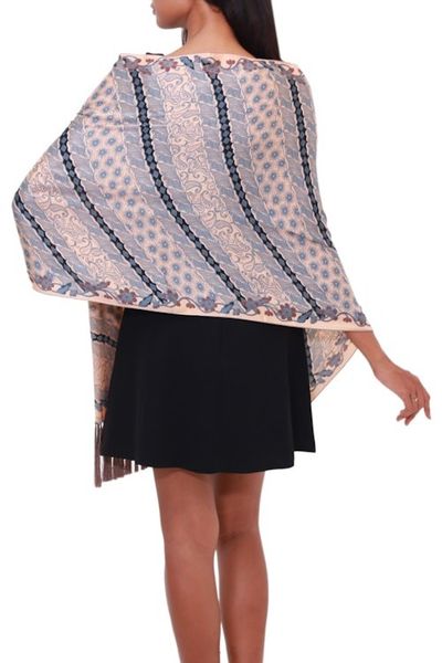 Alternate image for Batik Silk Shawl in Slate and Buff from Bali Slate Majesty