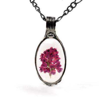 Alternate image for Scottish Heather Pendant Necklace for Women, Real Pressed Flower Jewelry