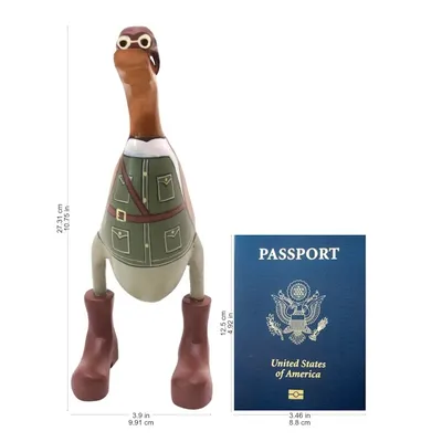 Alternate image for Teak Wood Duck Statuette with Soldier Motif Soldier Duck