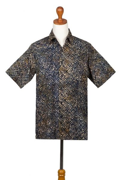 Alternate image for Hand Dyed Batik Short Sleeve Shirt for Men from Bali Night Starfield