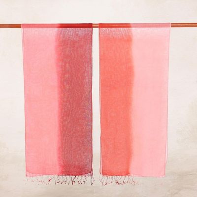 Alternate image for Cotton Wrap Scarves in Red Pink and Orange Pair Delightful Breeze in Red