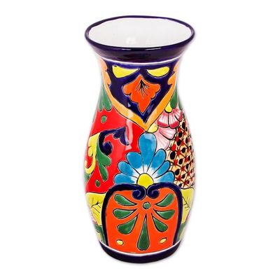 Alternate image for Curvy Talavera-Style Ceramic Vase Crafted in Mexico Colorful Curves