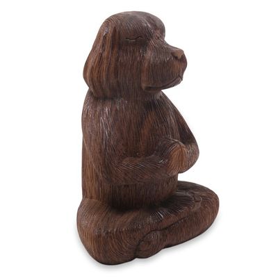 Alternate image for Wood Sculpture of Meditating Long Haired Puppy Dog Meditating Long-Haired Puppy