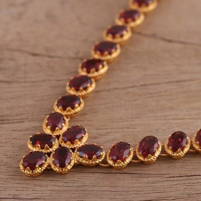 Alternate image for Gold Vermeil Garnet Link Necklace Handcrafted in India Cherry Garland