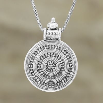 Alternate image for Sterling Silver Medallion Pendant Necklace Bold Medallion
