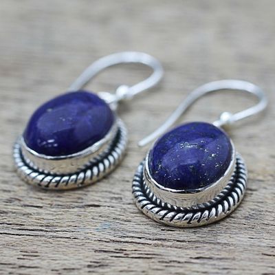 Alternate image for Oval Lapis Lazuli and Sterling Silver Dangle Earrings Deep Blue Grandeur