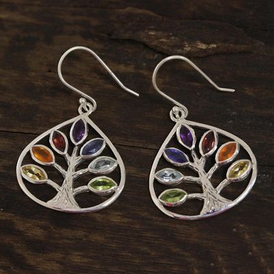 Alternate image for Multi-Gemstone Chakra Tree Dangle Earrings from India Energy Tree