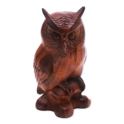 Alternate image for Fair Trade Wood Bird Sculpture Crested Owl