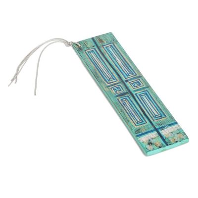 Alternate image for Hand-Painted Cedar Wood Antique Door Bookmark in Turquoise Vintage Door in Teal