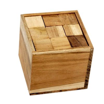 Alternate image for Artisan Crafted Upcycled Teak Wood Puzzle from Java Magic Box