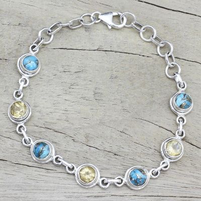 Alternate image for Citrine and Composite Turquoise Link Bracelet from India Seashore Radiance