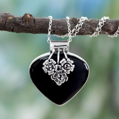 Alternate image for Indian Onyx and Sterling Silver Necklace Heart Jewelry Love Declared