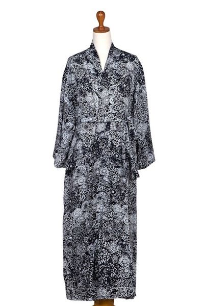 Alternate image for Mens Black Batik Patterned Robe Midnight Stars