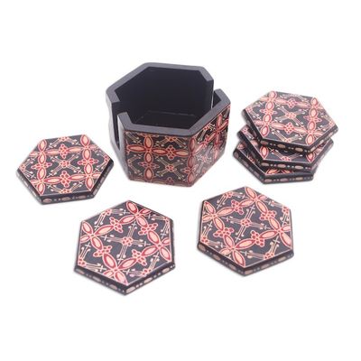 Alternate image for Truntum Motif Batik Wood Coasters from Java Set of 6 Hexagon Batik